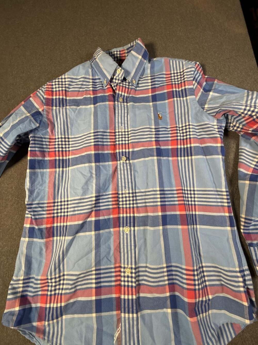 Ralph Lauren Classic Fit Blue Red Plaid Button Down Long Sleeve Shirt Size M